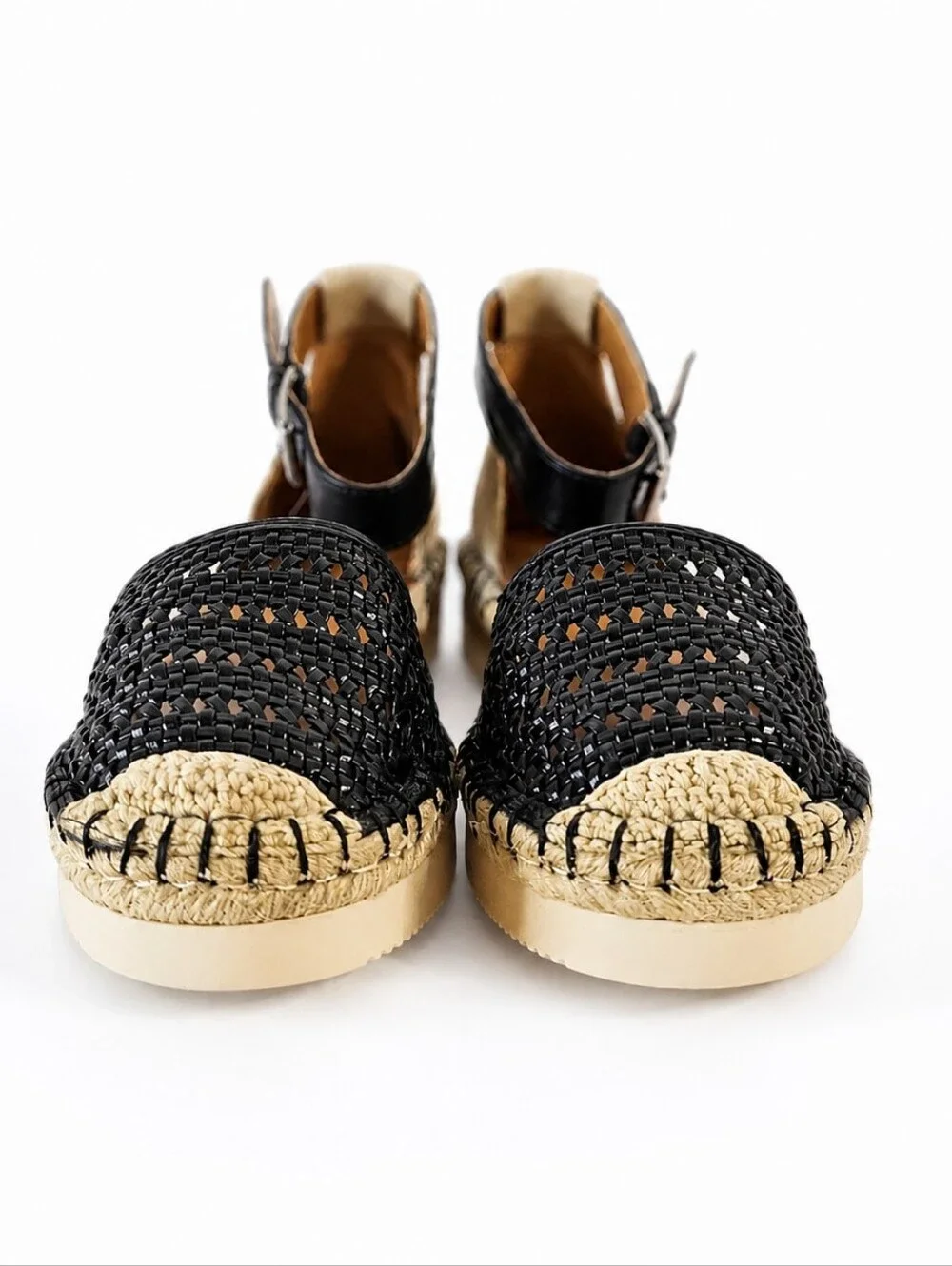 a.n.a Clara Woven Espadrille Sandals Black Beige Ankle Strap Size 6.5 New